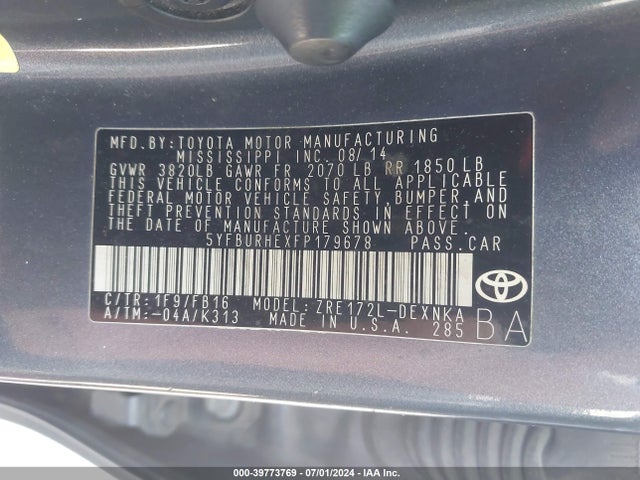 Toyota COROLLA LE 2015 5YFBURHEXFP179678 Image 9