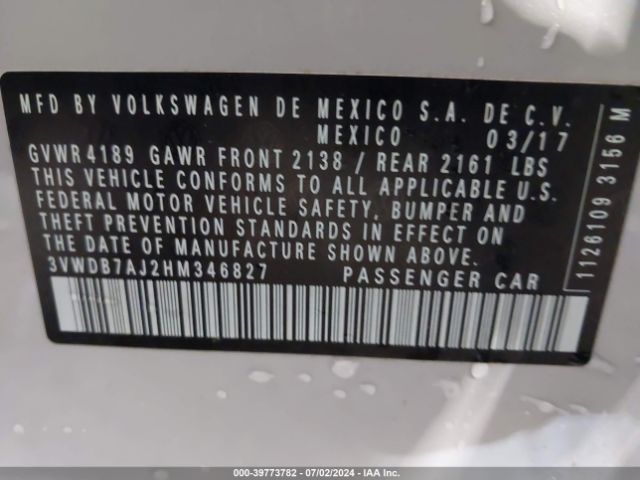 3VWDB7AJ2HM346827 Volkswagen Jetta 1.4t Se