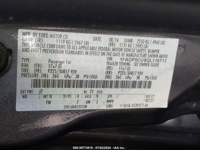 1FADP5CU9GL116711 Ford C-max Energi Sel