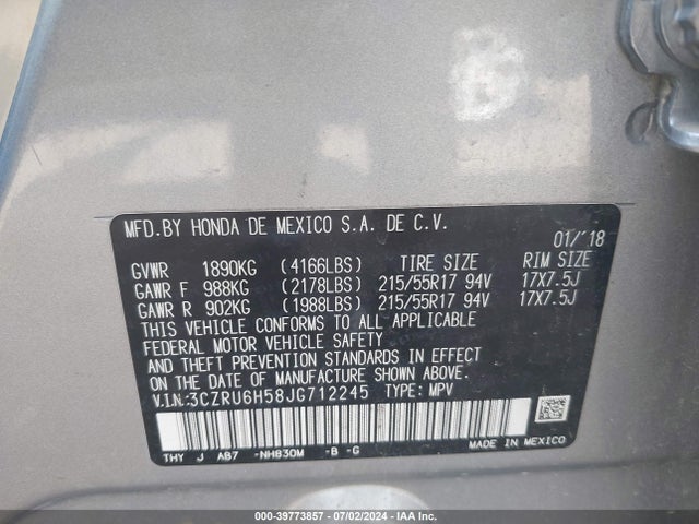 Honda HR-V EX 2018 3CZRU6H58JG712245 Image 9