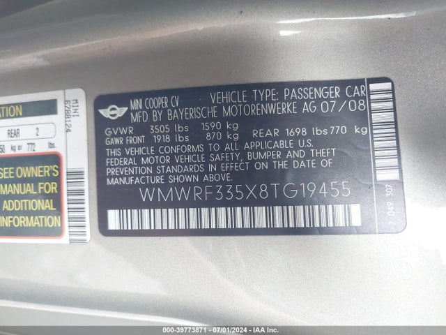 2008 MINI COOPER WMWRF335X8TG19455 Photo 8