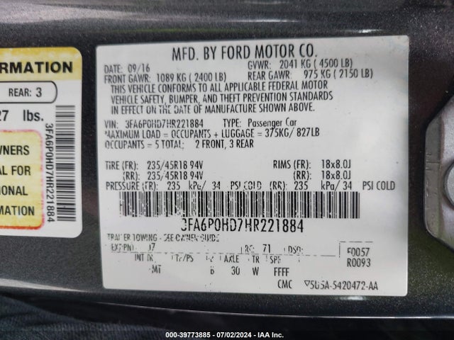 Ford Fusion 2017 3FA6POHD7HR221884 Image 9