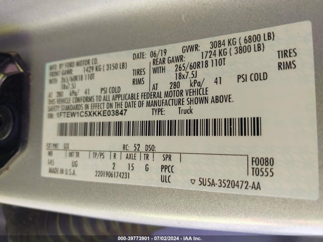 Ford F-150 Xlt 2019 1FTEW1C5XKKE03847 Image 9