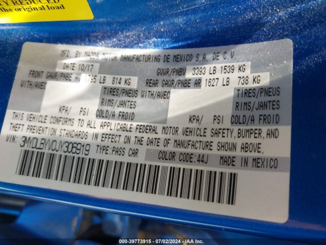 3MYDLBYV0JY306919 Toyota YARIS IA