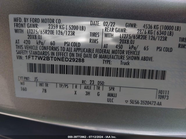 Ford F-250 Platinum 2022 1FT7W2BT0NED29288 Image 9