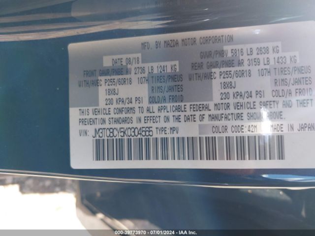 JM3TCBCY5K0304565 Mazda Cx-9 Touring