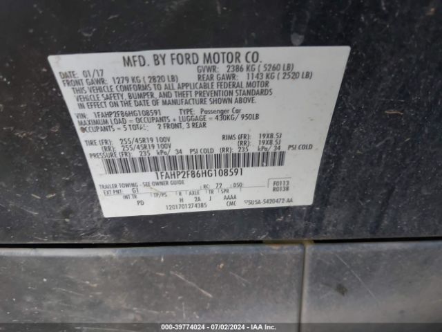 1FAHP2F86HG108591 Ford Taurus Limited