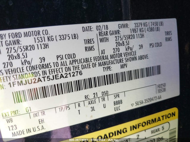 Ford Expedition Limited 2018 1FMJU2AT5JEA21276 Image 9