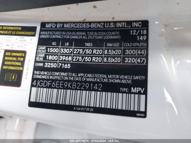 4JGDF6EE9KB229142 Mercedes-Benz Gls 450 4matic