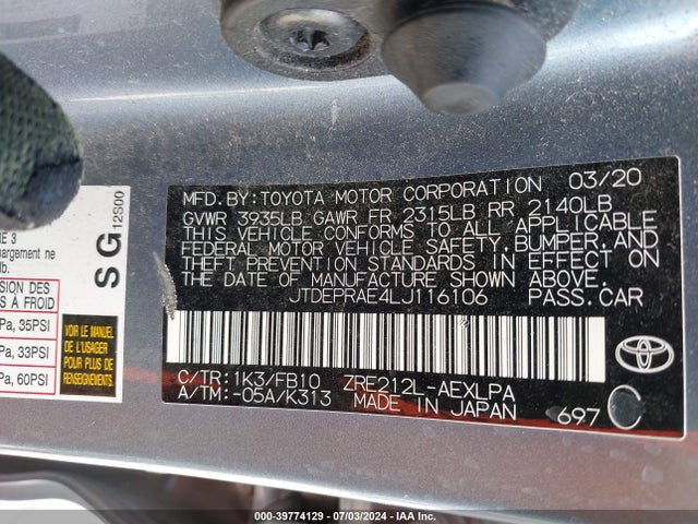 Toyota COROLLA LE 2020 JTDEPRAE4LJ116106 Image 9