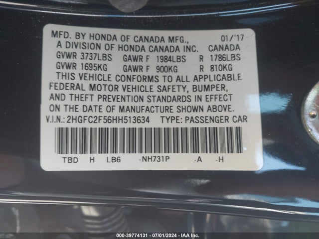 Honda Civic Lx 2017 2HGFC2F56HH513634 Image 9