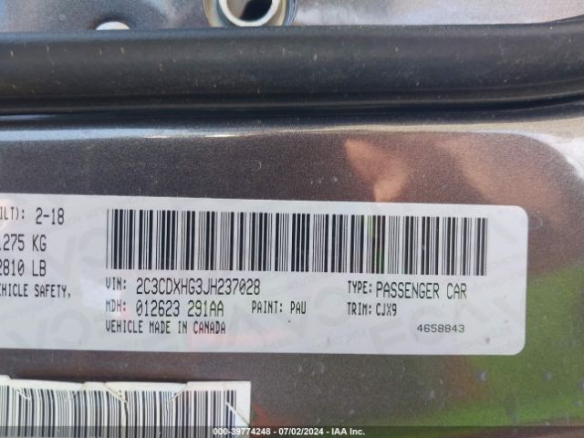 2C3CDXHG3JH237028 Dodge Charger Sxt Plus Rwd