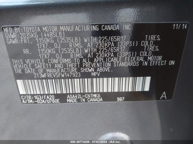 Toyota Rav4 Xle 2015 2T3WFREV5FW147923 Image 9