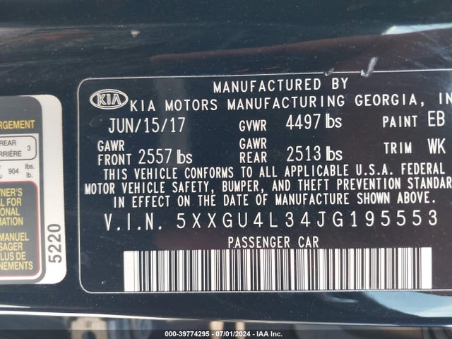 KIA OPTIMA EX 2018 5XXGU4L34JG195553 Image 9