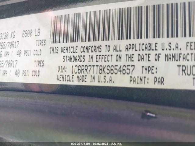 RAM 1500 Classic Slt  4x4 6'4 Box 2019 1C6RR7TT8KS654657 Image 9