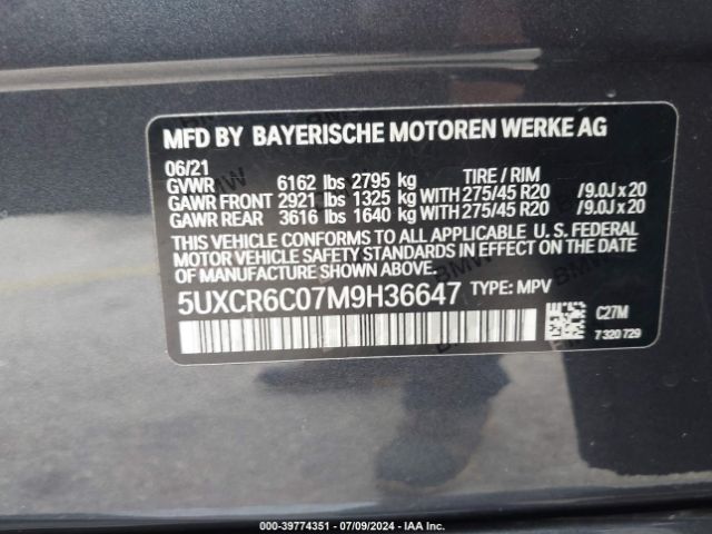 5UXCR6C07M9H36647 BMW X5 Xdrive40i