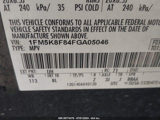 Ford Explorer Limited 2015 1FM5K8F84FGA05046 Image 9