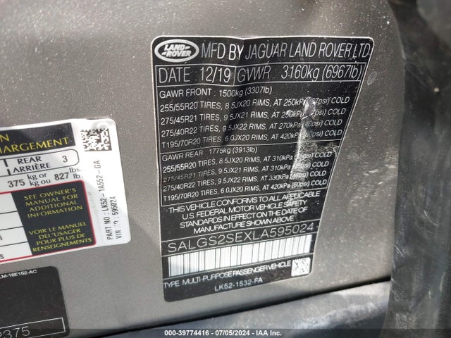 SALGS2SEXLA595024 Land Rover Range Rover P525 Hse