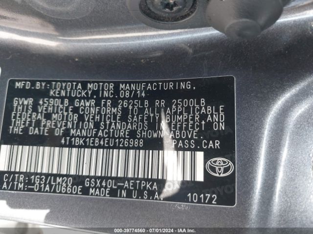 4T1BK1EB4EU126988 Toyota AVALON LIMITED