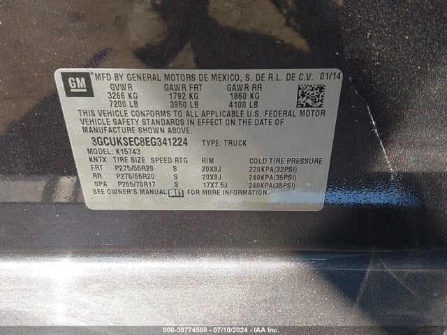 Chevrolet Silverado 1500 1lz 2014 3GCUKSEC8EG341224 Image 9