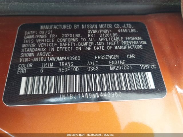 JN1BJ1AW9MW443980 Nissan Rogue Sport S Awd Xtronic Cvt