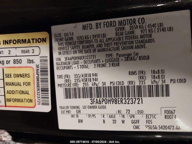 Ford FUSION SE 2014 3FA6P0H98ER323721 Image 9
