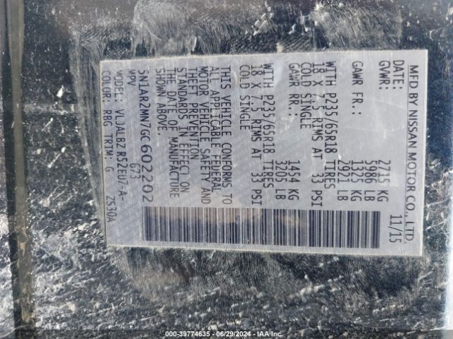 5N1AR2MN7GC602202 Nissan Pathfinder Platinum/s/sl/sv