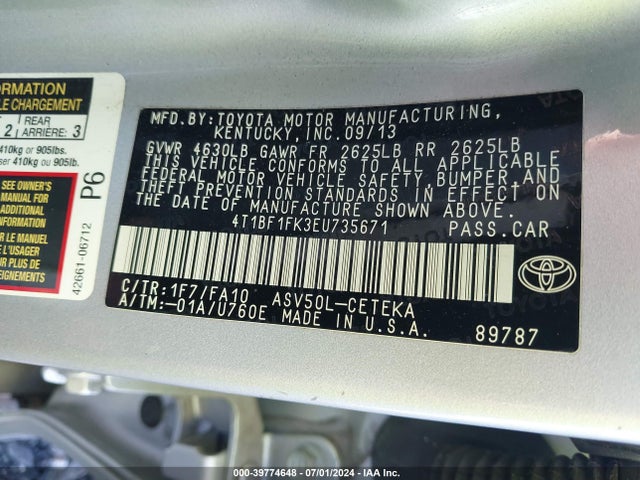 4T1BF1FK3EU735671 Toyota CAMRY L