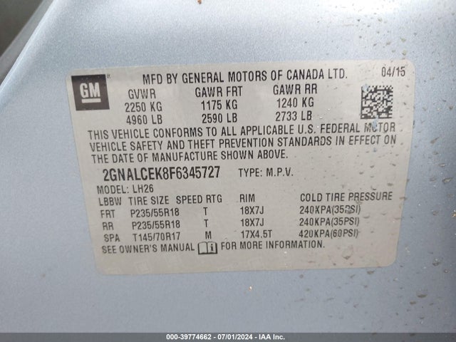 Chevrolet Equinox 2lt 2015 2GNALCEK8F6345727 Image 9