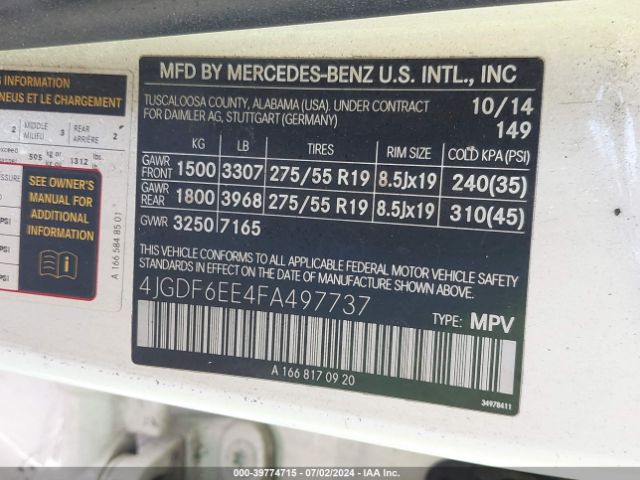 4JGDF6EE4FA497737 Mercedes-Benz Gl 450 4matic