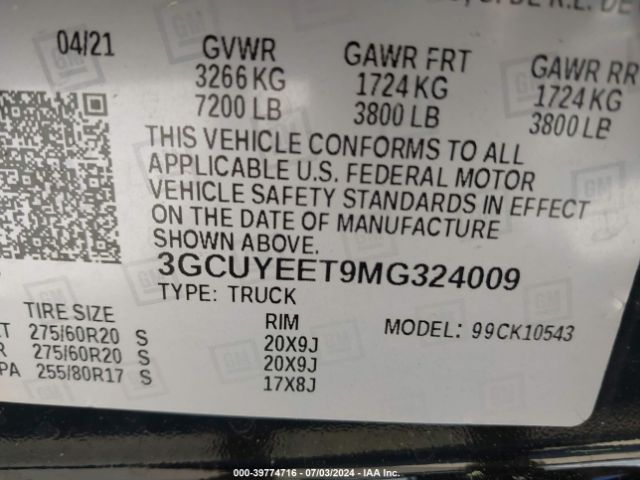 3GCUYEET9MG324009 Chevrolet Silverado 1500 4wd  Short Bed Rst