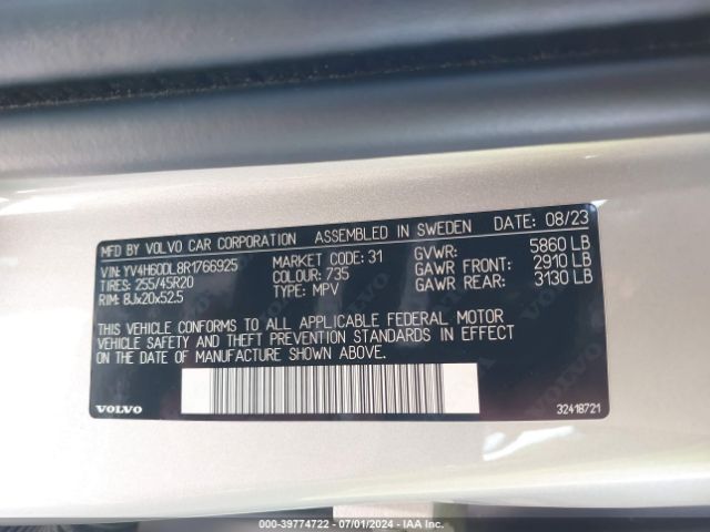 YV4H60DL8R1766925 Volvo Xc60 Recharge Plug-in Hybrid T8 Plus Dark Theme