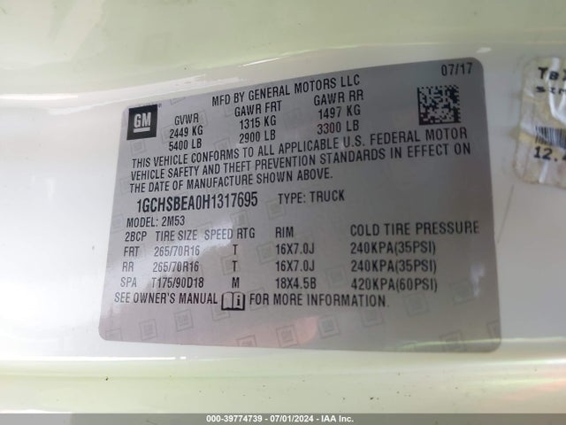 Chevrolet Colorado Wt 2017 1GCHSBEA0H1317695 Image 9