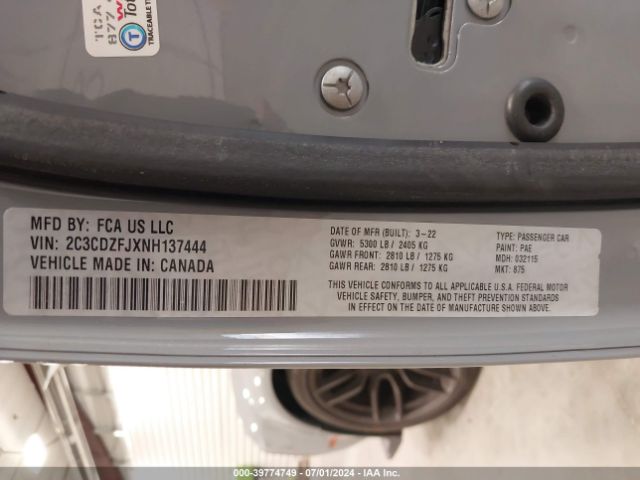 2C3CDZFJXNH137444 Dodge Challenger R/t Scat Pack Widebody
