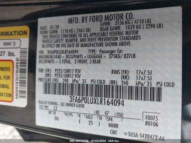 Ford Fusion Hybrid Se 2020 3FA6P0LUXLR164094 Image 9