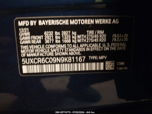 5UXCR6C09N9K81167 BMW X5 Xdrive40i