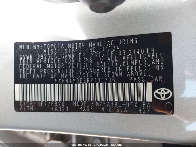 Toyota COROLLA LE 2024 5YFB4MDE6RP131706 Image 9