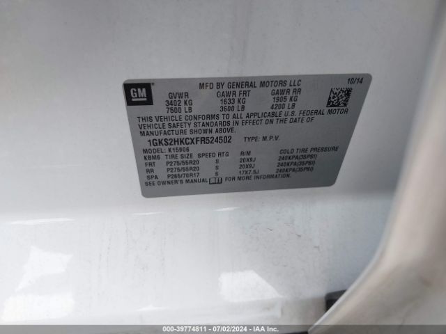1GKS2HKCXFR524502 GMC Yukon Xl 1500 Slt