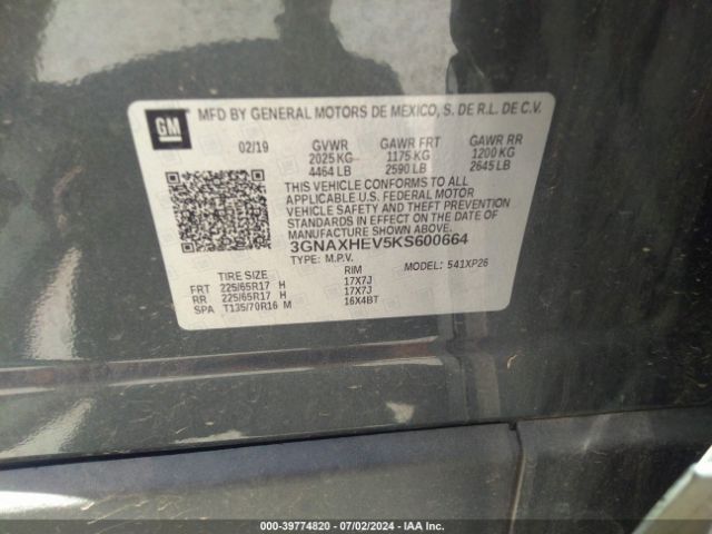 3GNAXHEV5KS600664 Chevrolet EQUINOX LS