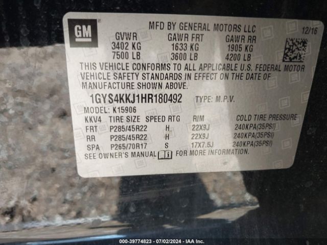 1GYS4KKJ1HR180492 Cadillac Escalade Esv Platinum