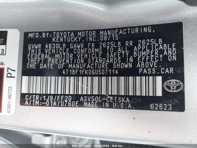 Toyota CAMRY SE 2016 4T1BF1FK0GU507114 Image 9