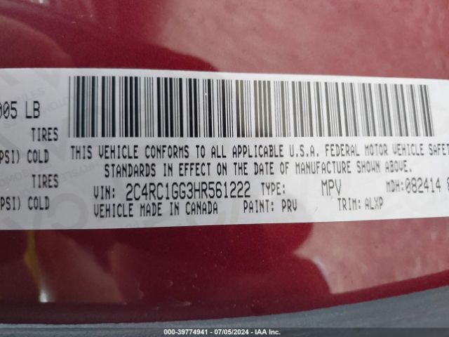 2C4RC1GG3HR561222 Chrysler Pacifica Limited