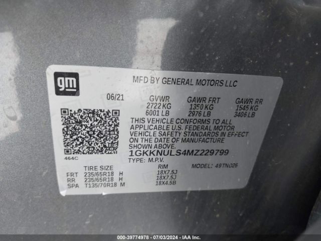 1GKKNULS4MZ229799 GMC Acadia Awd Slt