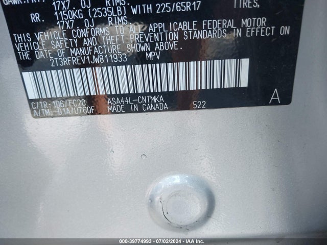 Toyota Rav4 Xle 2018 2T3RFREV1JW811933 Image 9