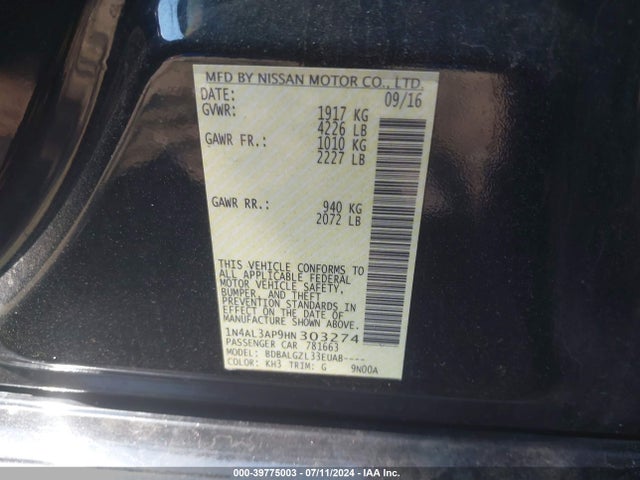 Nissan Altima 2.5/2.5 S/2.5 Sl/2.5 Sr/2.5 Sv 2017 1N4AL3AP9HN303274 Image 9