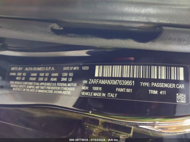ZARFAMANXM7639661 Alfa Romeo Giulia Rwd