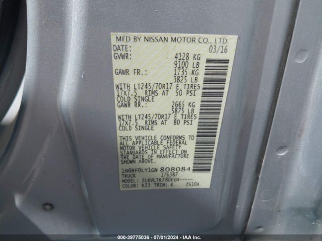 1N6BF0LY1GN808084 Nissan Nv Cargo Nv2500 Hd Sv V6