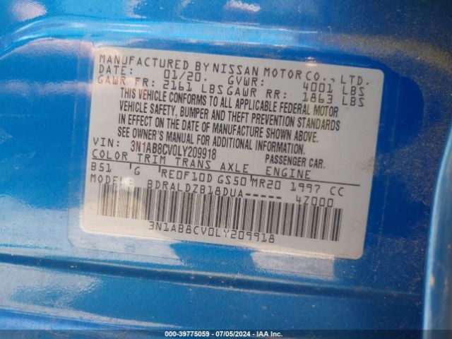 3N1AB8CV0LY209918 Nissan Sentra Sv Xtronic Cvt