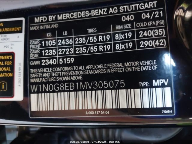 W1N0G8EB1MV305075 Mercedes-Benz Glc 300 4matic Suv