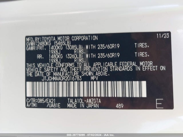 JTJCHMAA0R2016783 Lexus Rx 350 Premium